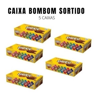 Caixa de Bombom Sortido 800g 100 Unidades Vários Sabores Morango Chocolate Coco Leite Condensado Avelã Cookies Jazam