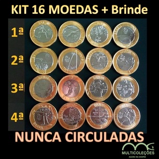 Coleção das 16 moedas originais da Olimpíada Rio 2016. Novíssimas. Flor de Cunho. Cunhadas pela Casa da Moeda do Brasil. Brinde: Folha para 20 moedas. (1)