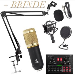 Kit Microfone Condensador Para Estúdio Lotus Bm800 + Placa De Som Interface De Áudio + Pop Filter + Aranha + Braço Articulado + BRINDE