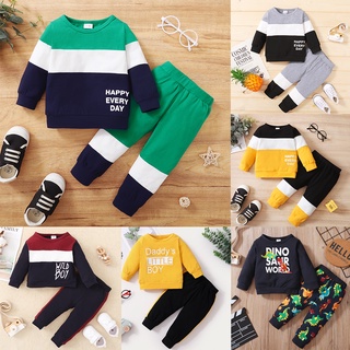 Conjunto Esportivo Camisa Listrada Com Mangas Compridas + Calça Para Bebês/Meninos/Outono