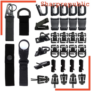 [SHARPREPUBLIC] Kit of 34 Attachments for Molle Backpack, Molle Accessories Set for Webbing Key Ring, 360 Rotation D-Ring Clip, Web