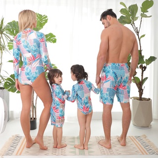 Família olhar folha maiôs mãe filha correspondência banho pai filho nadar shorts mamãe e me trajes de banho roupas (3)