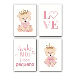 Kit 4 Placas Para Decoração Urso Príncipe ou Ursa Princesa Quarto do Bebê Placas Decorativas Menino Menina (2)
