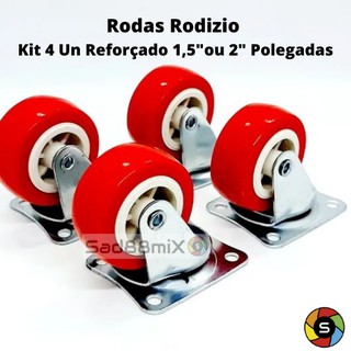 Rodas Rodizio Giratório Kit 4 Unidades Reforçado 1,5 e 2 Polegadas Poliuretano Para Moveis Pesado Capacidade Até 200kg