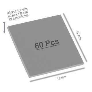 Kit Pad Térmico Thermal 60 Pçs 10x10mm 1/0,5/1,5mm Alto Desempenho Para GPU Cpu Consoles Ps3 Ps4 Xbox Tv Hd
