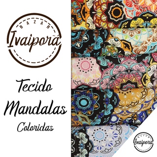 Tecido Tricoline Mandalas Coloridas - 1,50m de Largura