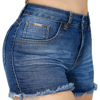 Shorts Jeans Imporium Feminino Cós Alto Cintura Alta Amassadinho com Pigmento