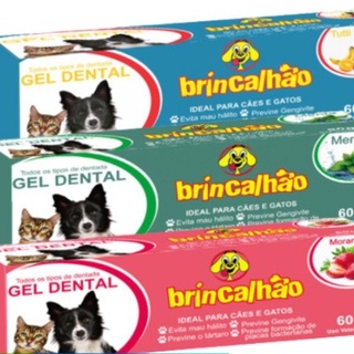 Pasta de dente gel dental brincalhao para cachorros e gatos 60g combate o mal halito menta Tuti-fruti ou morango