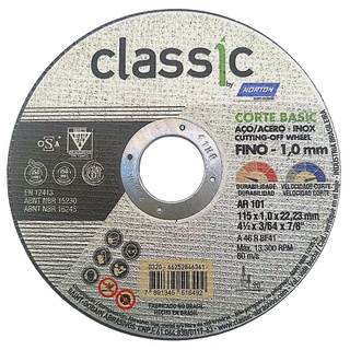 Disco de Corte Fino Ferro Inox - 4.1/2(115mm) X 1,0mm X 7/8(22mm) | Classic Basic Norton
