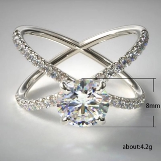 s925 sterling silver X-shaped zircon ring cross fashion simple jewelry gifts wholesale (5)