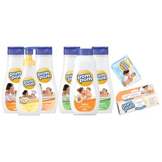 Kit Pom Pom Bebe Infantil 02 Shampoos + 02 Condicionador + Talco + Sabonete Liquido + Barra + Creme para Assadura
