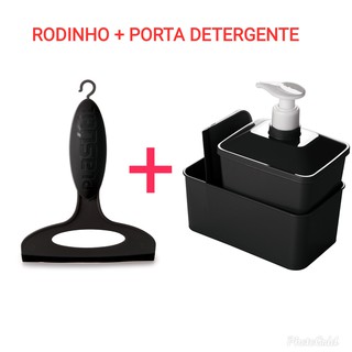 Kit Porta Detergente e Rodinho Preto + rodinho reto Plasútil - Livre de BPA - Atóxico