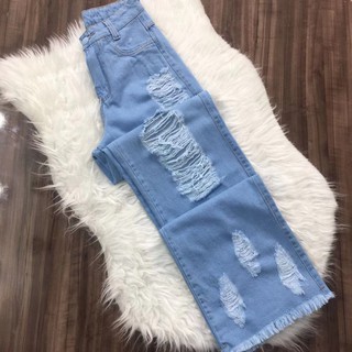 Calça Jeans Rasgada Feminina Pantalona Sem Lycra Wide Leg Calça Cintura Alta (7)