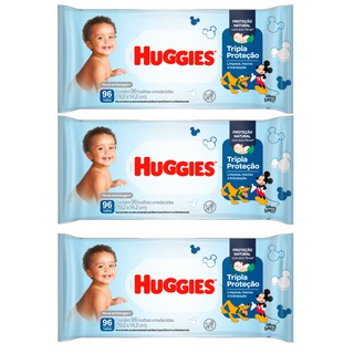 Lenços Umedecidos Huggies Kit com 3 Pacotes - 96 lenços cada (1)