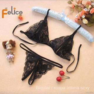 Lace Bra Lingerie Set With Flower / Thong Panties (1)