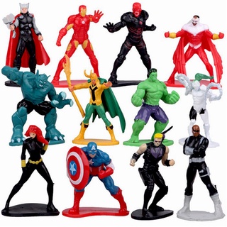 12pcs/kit Thor Iron Man Hulk Rick Marvel Vingadores Jones Hawkeye Loki Collectible Dolls Captain America Falcon Black Widow Anime Figures Superheroes Toys