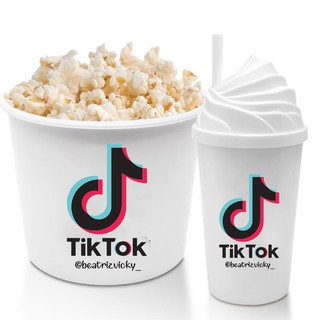 Kit Cinema (Copo Chantilly + Balde de Pipoca TIK TOK com seu nome ou user)