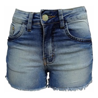 Short Jeans Claro com Lycra Cintura Alta Barra Desfiada (1)