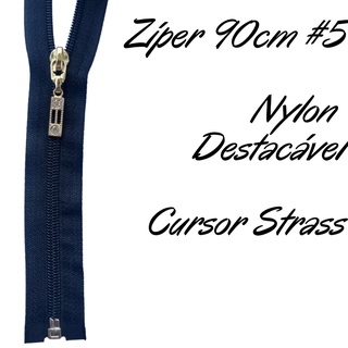 10 und Zíper Nylon 90cm Destacável Cursor Dourado Strass
