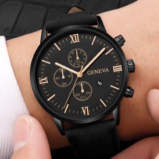 Relógio masculino de quartzo com pulseira de couro Genebra (1)