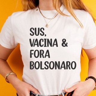 Camisa Baby Look para Vacinação - SUS, Vacina & Fora Bolsonaro