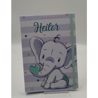 Capa dura Personalizada para caderneta de vacina elefante coração verde