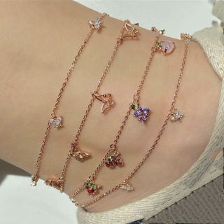 Sweet Gold Color Chain Crystal Butterfly Fruit Anklets Set Simple Cherry Grape Grape Apple Peach Anklets for Women