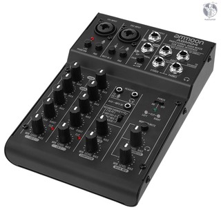 Mini Mixer De Áudio Digital Ammoon 4-channel 2-band Eq Embutido 48v Phantom Power 5v Usb Alimentado