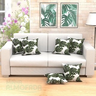 Almofadas Decorativas Para Sala Folhas Tropical Verde 45cm x 45cm 2 Unidades Com Refil (3)