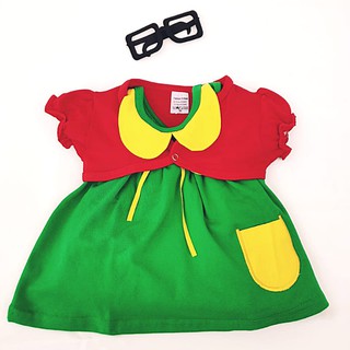 Roupa Menina Bebê Fantasia Chiquinha vestido com óculos turma do chaves Mersário Carnaval Festa de aniversário