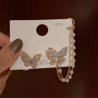 [ZOMI] Brincos borboleta prata 925 estilo coreano de pérola e strass para mulheres