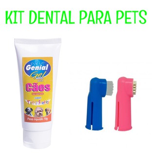 Kit Dental Cães e Gatos - 2 Escova para Cachorro Dedeiras Dental e 1 Creme Dental para Pet (1)
