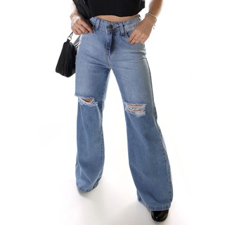 Wide Leg Pantalona Cintura Alta Nova Tendência Jeans Premium