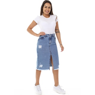 Saia jeans feminina midi - 268525