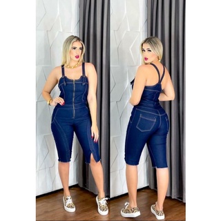 Macacão Capri jeans feminino/ Blogueira Salopete short/ jeans Feminino