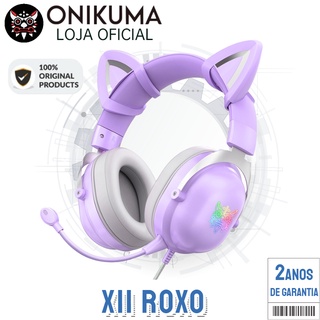 Fone de ouvido de gato bonito roxo Onikuma X11 com microfone Fone de ouvido bonito para jogos com microfone e fone de ouvido com cancelamento de ruído para jogos com luz LED com microfone, fones de ouvido de classe online