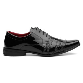 Sapato Social Casual Sapato Masculino Confortável Sapato Preto Verniz- Envio Imediato (4)