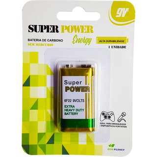 Bateria de Carbono 9v Super Power Alta Durabilidade Blister