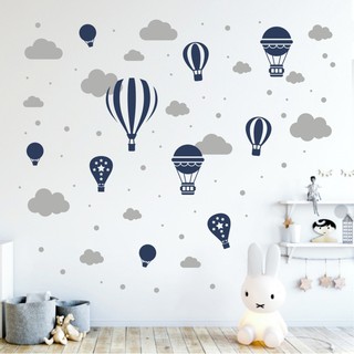 Adesivo Parede Infantil quarto Bebê Nuvens Balões e Bolinhas azul e cinza aplicação fácil decoração incrível (1)