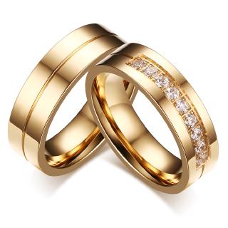 Vnox Anel de Casamento com Zircônia AAA em Cor Dourada Unissex Joia para Noivado/Casamento