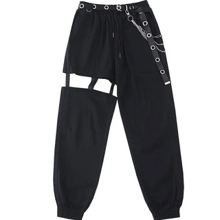 Women Harajuku Chain Wide Leg Pants Goth Black Hip Hop Cargo Pants Street Dance Pants (3)