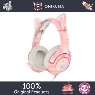 Onikuma K9 Headset Rosa Com Orelha De Gato Fofo Para Jogos, Headset Head-Mound 7.1 Canal Com Microfone