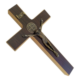 Cruz Crucifixo Madeira São Bento Mesa E Parede 27cm