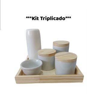 Kit Higiene Maternidade Bebe Porcelana Branca Triplicado 18 Peças Bandejas 25x25 Potes, Saboneteira, Molhadeira, Mini Garrafa Termica Invicta