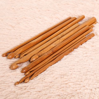 12-size Gancho De Crochê De Bambu Para Tecer Fios