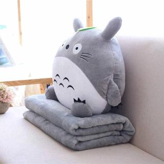 Multifuncional Japão Totoro Pelúcia Bonito Flanela Macia Travesseiro Com Cobertor 3 Em 1 Stuffed Hand Warmer Almofada Menina Presente Do Valentim (1)
