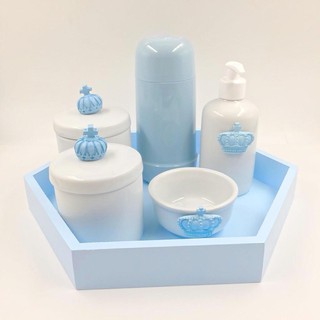 Kit Higiene Porcelana Diversos Temas Bandeja Sextavada Azul Garrfa azul
