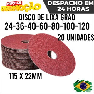 Kit 20 Disco de Lixa 4" 115mm x 22mm p/ Lixadeira Esmerilhadeira Óxido de Alumínio - Fertak Tools