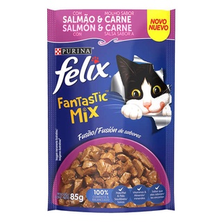 Racao Umida Nestle Purina Gatos Felix Fantastic Mix Salmao E Carne Sache 85gr