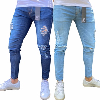 kit 2 Calça Jeans Masculina Skinny Rasgado Com Lycra